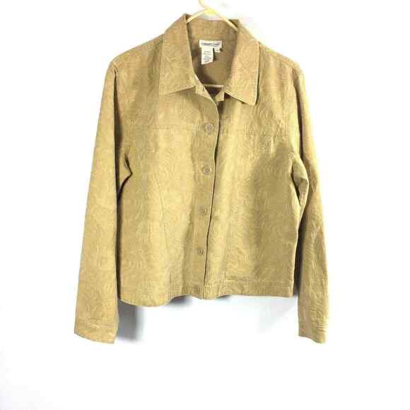 Coldwater Creek Jacket Womens Large Tan Floral Button Down Collared - Picture 1 of 4